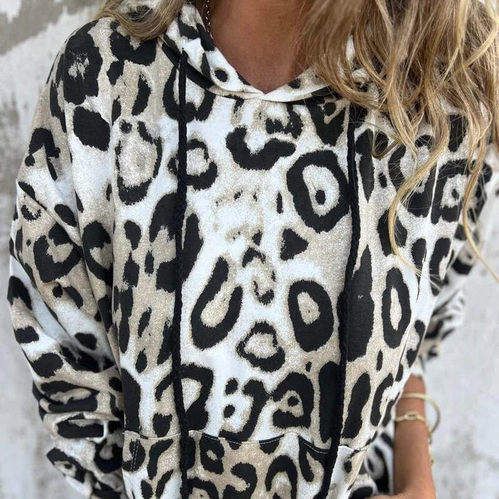 Leopard Print Hooded Sweatshirt