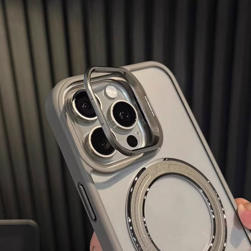 Coque magnétique pour iPhone avec support caché et film protecteur pour objectif