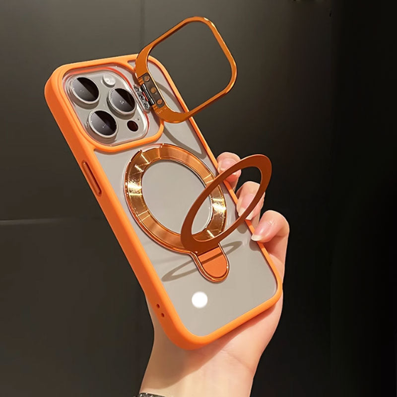 Coque magnétique pour iPhone avec support caché et film protecteur pour objectif