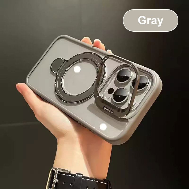 Coque magnétique pour iPhone avec support caché et film protecteur pour objectif