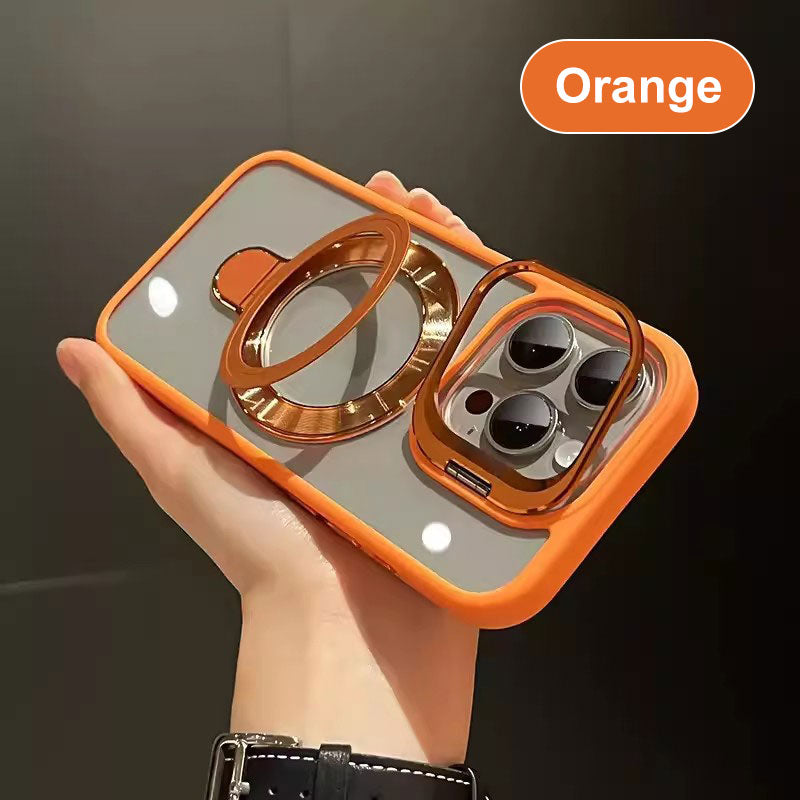 Coque magnétique pour iPhone avec support caché et film protecteur pour objectif