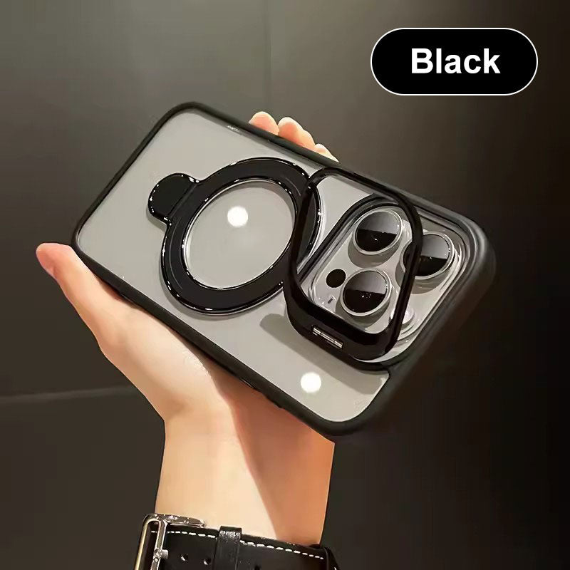 Coque magnétique pour iPhone avec support caché et film protecteur pour objectif