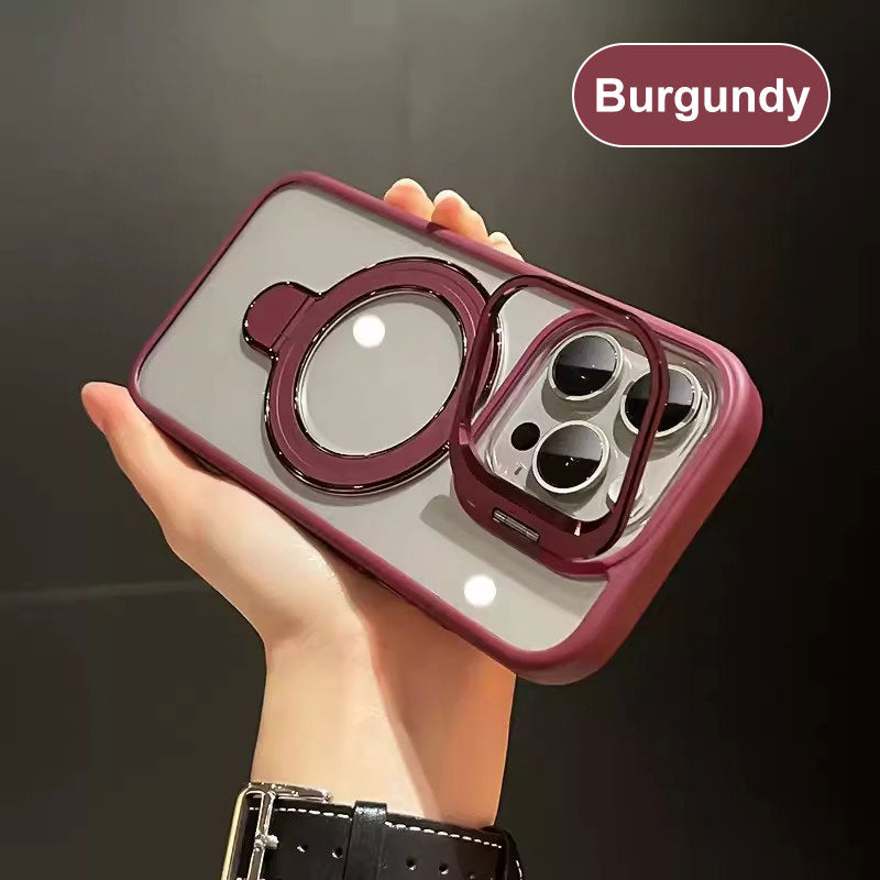 Coque magnétique pour iPhone avec support caché et film protecteur pour objectif