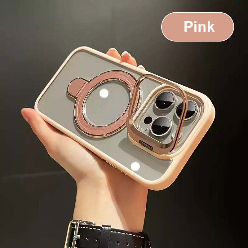 Coque magnétique pour iPhone avec support caché et film protecteur pour objectif