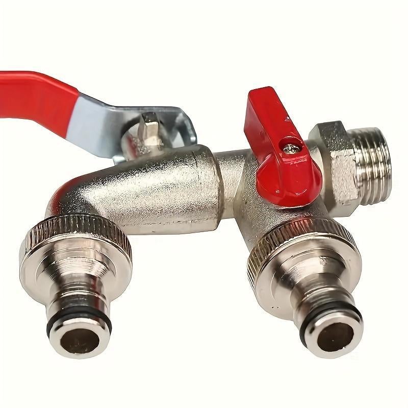 🔥Desconto de 50% no último dia!🔥Torneira de Jardim Universal em Aço Inoxidável com Duas Saídas – Válvulas Independentes, Resistente e de Fácil Instalação