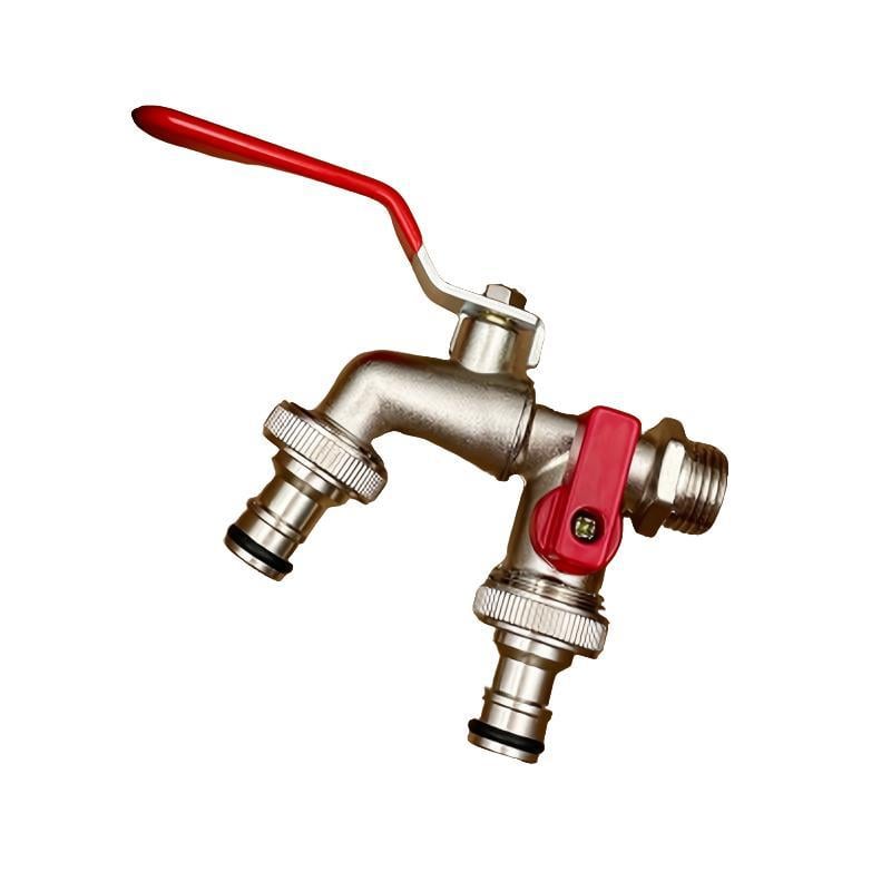 🔥Desconto de 50% no último dia!🔥Torneira de Jardim Universal em Aço Inoxidável com Duas Saídas – Válvulas Independentes, Resistente e de Fácil Instalação