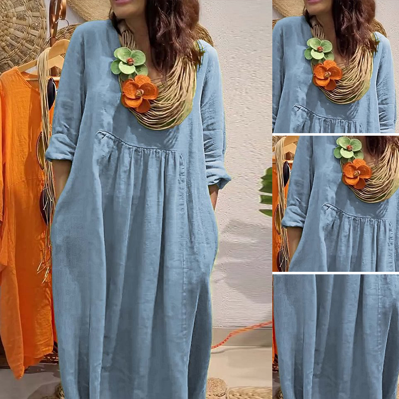 💖Vente limitée 50% DE RÉDUCTION💖Robe en lin à manches longues pour femmes, style boho décontracté