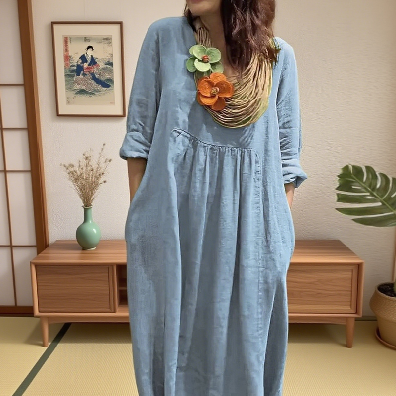 💖Vente limitée 50% DE RÉDUCTION💖Robe en lin à manches longues pour femmes, style boho décontracté