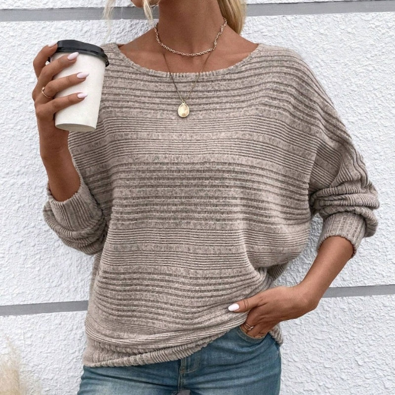 🌹Soldes d'automne - 49 % de réduction🌹Haut rayé à col rond et manches longues