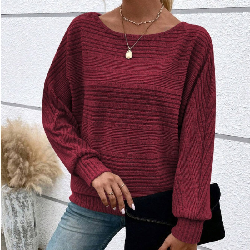 🌹Soldes d'automne - 49 % de réduction🌹Haut rayé à col rond et manches longues