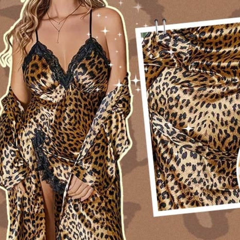 🔥Pyjamas les plus vendus-Ensemble de peignoir et nuisette imprimé léopard sexy