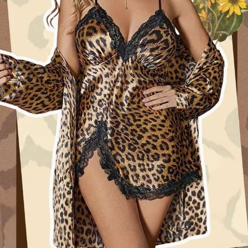 🔥Pyjamas les plus vendus-Ensemble de peignoir et nuisette imprimé léopard sexy