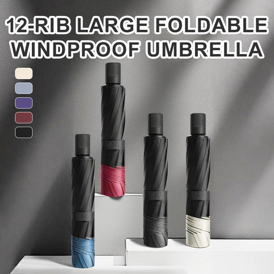 ☔ Parapluie Grand Format 12 Baleines Pliable et Anti-Vent - Protection Ultime !