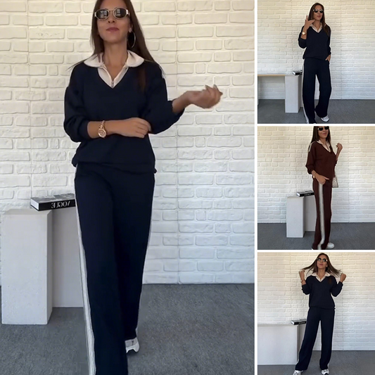 🍂Ensemble chemisier à col et pantalon à manches longues pour femme
