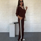 🍂Ensemble chemisier à col et pantalon à manches longues pour femme