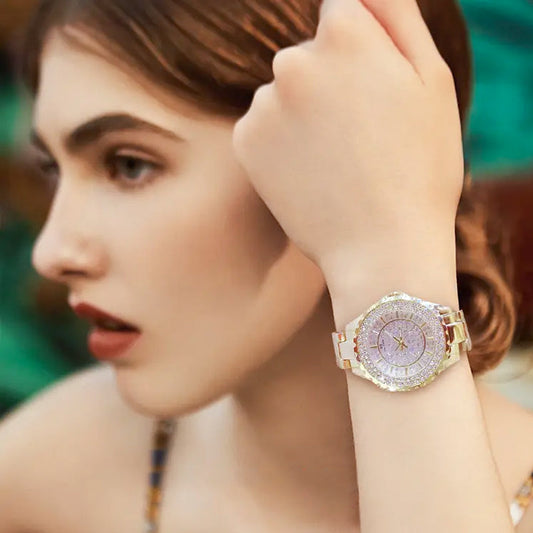 Montre de Luxe Incrustée de Diamants Synthétiques pour Femme