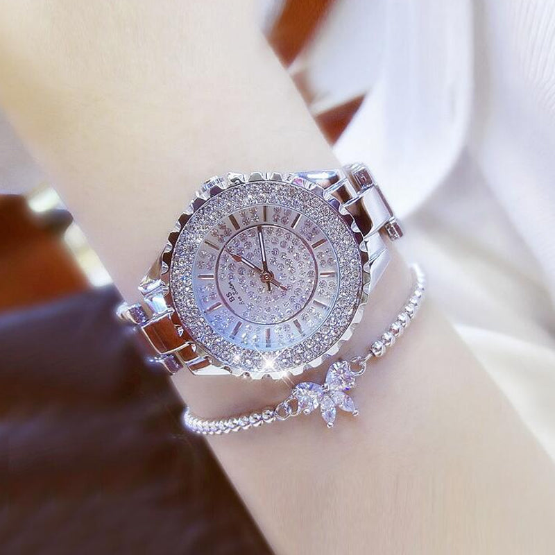 Montre de Luxe Incrustée de Diamants Synthétiques pour Femme