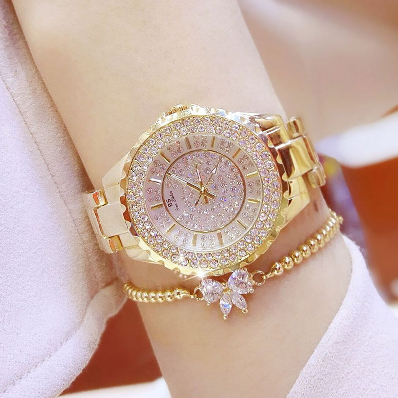 Montre de Luxe Incrustée de Diamants Synthétiques pour Femme