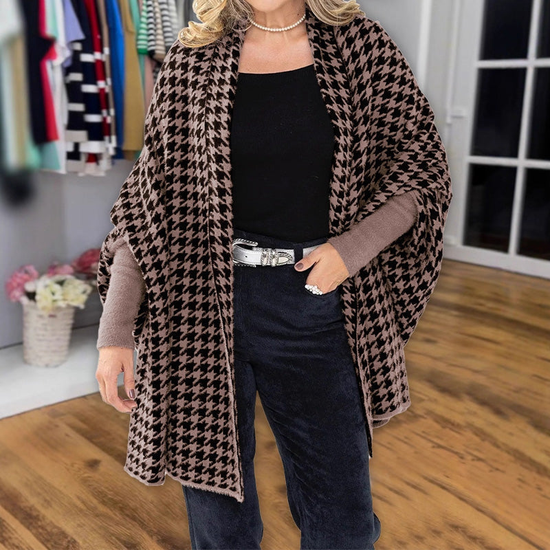 Poncho ouvert à motif pied-de-poule pour femme
