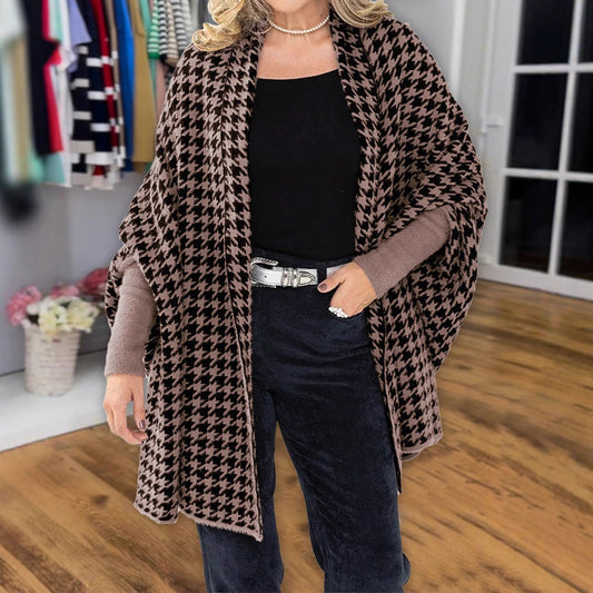 Poncho ouvert à motif pied-de-poule pour femme