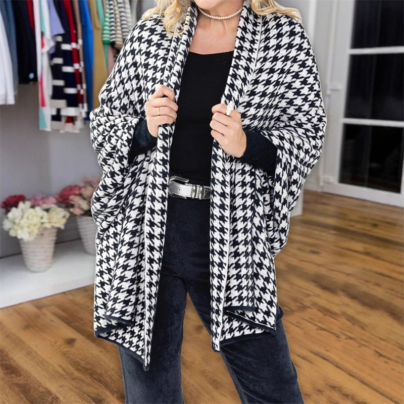 Poncho ouvert à motif pied-de-poule pour femme