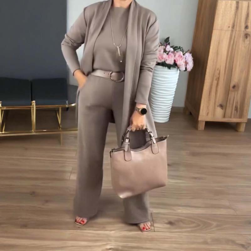 Ensemble 3 pièces élégant comprenant un cardigan long, un haut et un pantalon🔥LIVRAISON GRATUITE