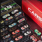 Conjunto com 48 miniaturas de carros de fricção e garagem integrada.