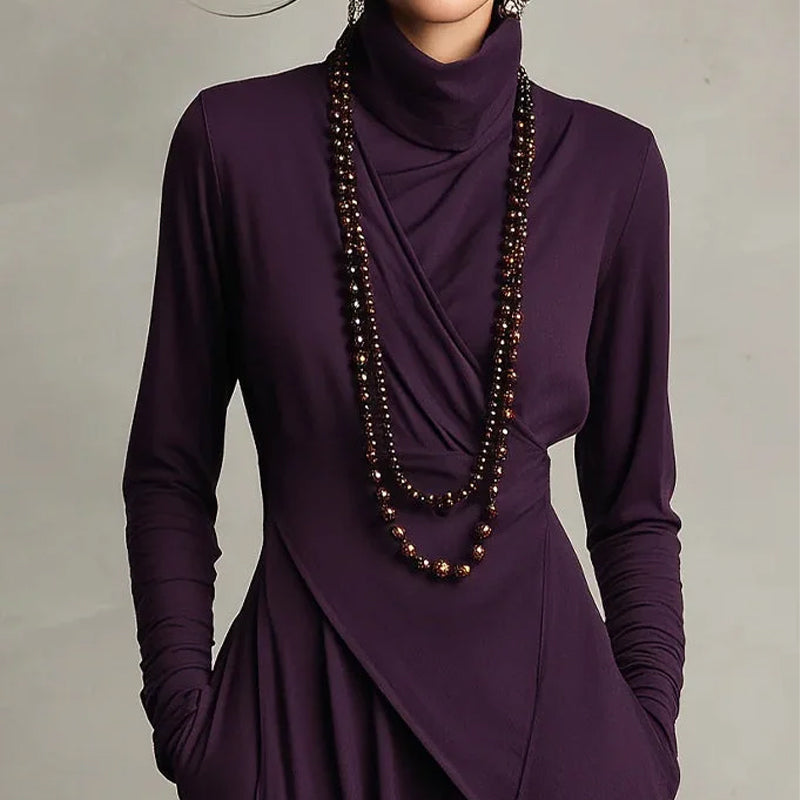 🎅🏻🎉Women's Elegant High-Neck Asymmetrical Draped Maxi Dress