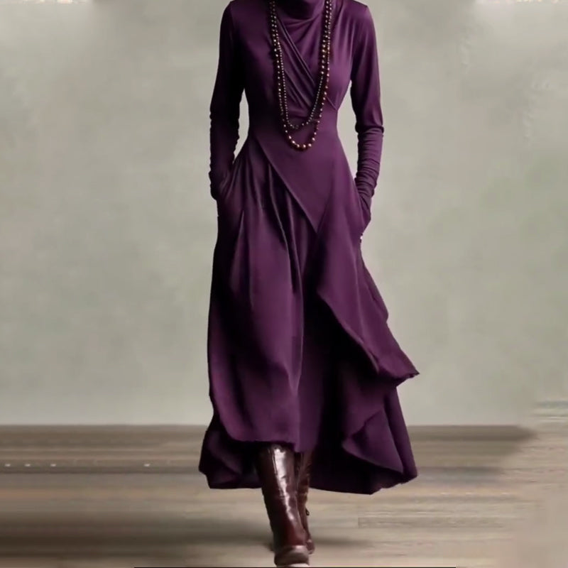 🎅🏻🎉Women's Elegant High-Neck Asymmetrical Draped Maxi Dress