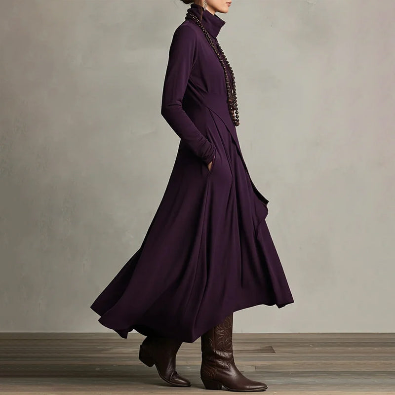 🎅🏻🎉Women's Elegant High-Neck Asymmetrical Draped Maxi Dress