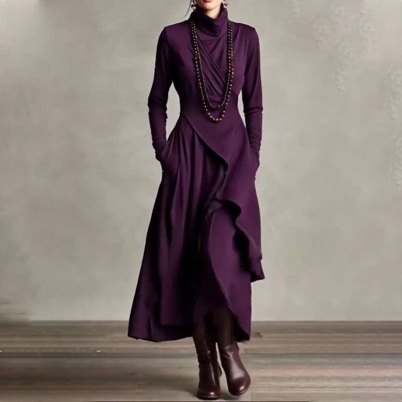 🎅🏻🎉Women's Elegant High-Neck Asymmetrical Draped Maxi Dress