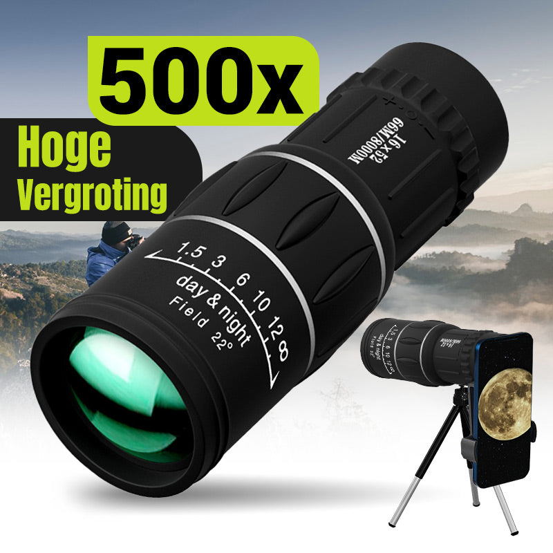 Telescópio monocular profissional de alta potência, alta definição e baixa luminosidade, 16X52