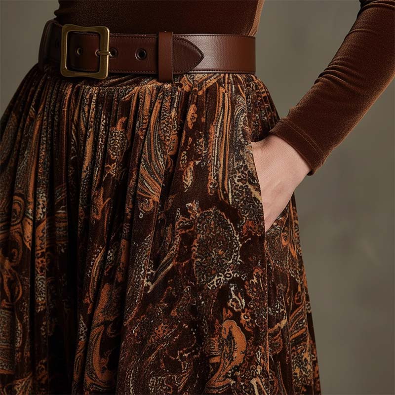 Conjunto de duas peças para mulher com top elegante e saia maxi estampada