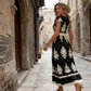 🎑50 % de desconto ✨Vestido longo esvoaçante com decote em V e estampado barroco para mulher