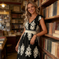 🎑50 % de desconto ✨Vestido longo esvoaçante com decote em V e estampado barroco para mulher