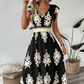 🎑50 % de desconto ✨Vestido longo esvoaçante com decote em V e estampado barroco para mulher