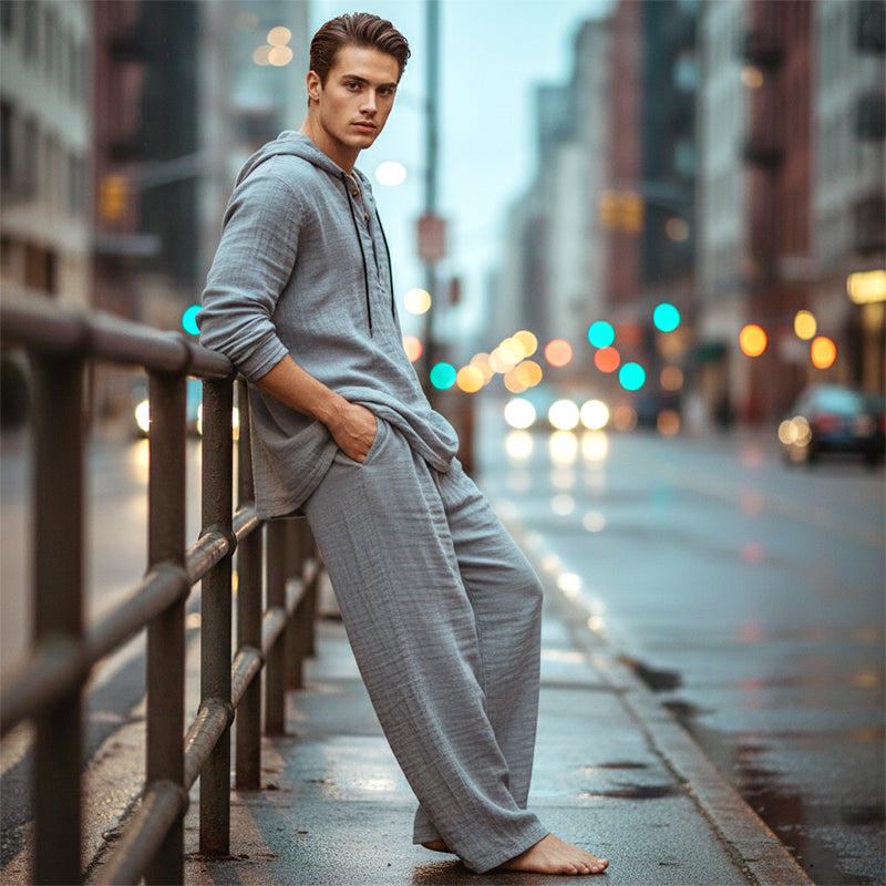 Conjunto de 2 peças com camisola com capuz e calças largas casuais para homem