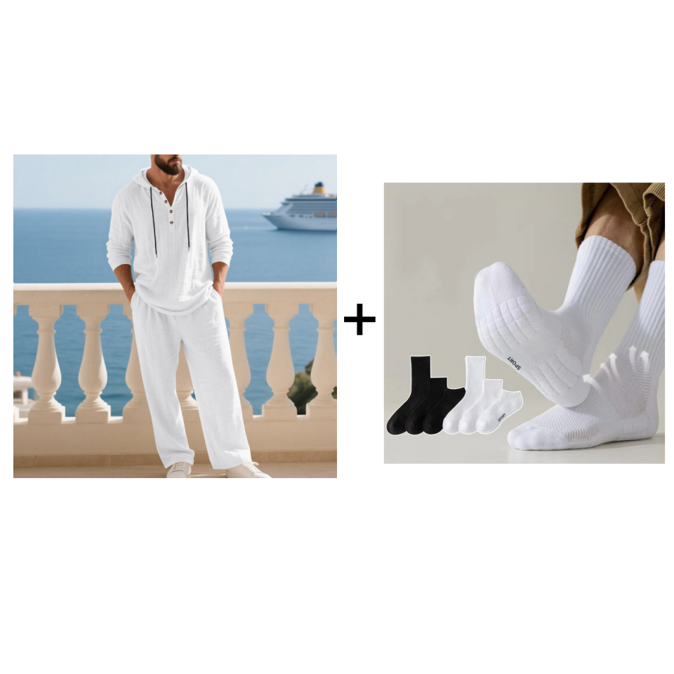 Conjunto de 2 peças com camisola com capuz e calças largas casuais para homem