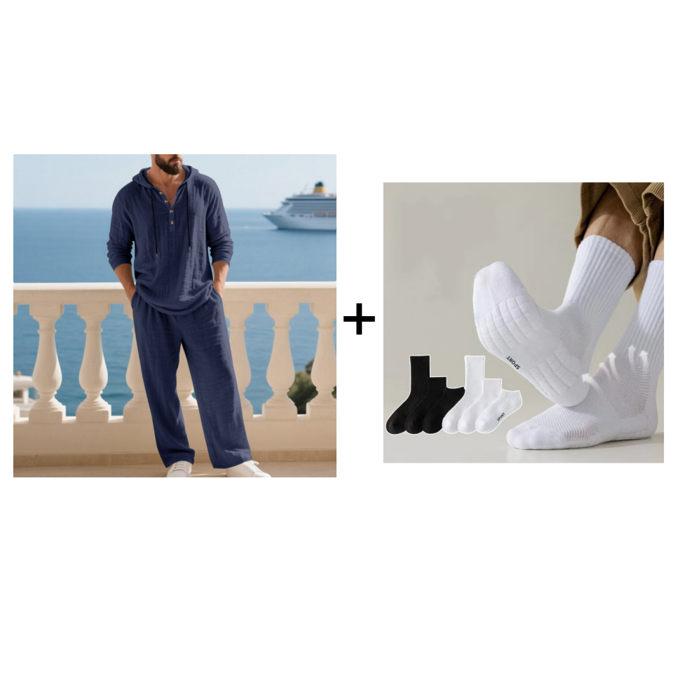 Conjunto de 2 peças com camisola com capuz e calças largas casuais para homem