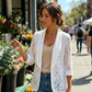 🌿💐 Blazer feminino de renda floral elegante – sofisticação leve do escritório ao jantar