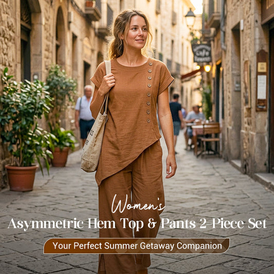 ⏰ÚLTIMO DIA 🏆Conjunto best-seller para mulher: top assimétrico e calças largas, leve e que não amassa