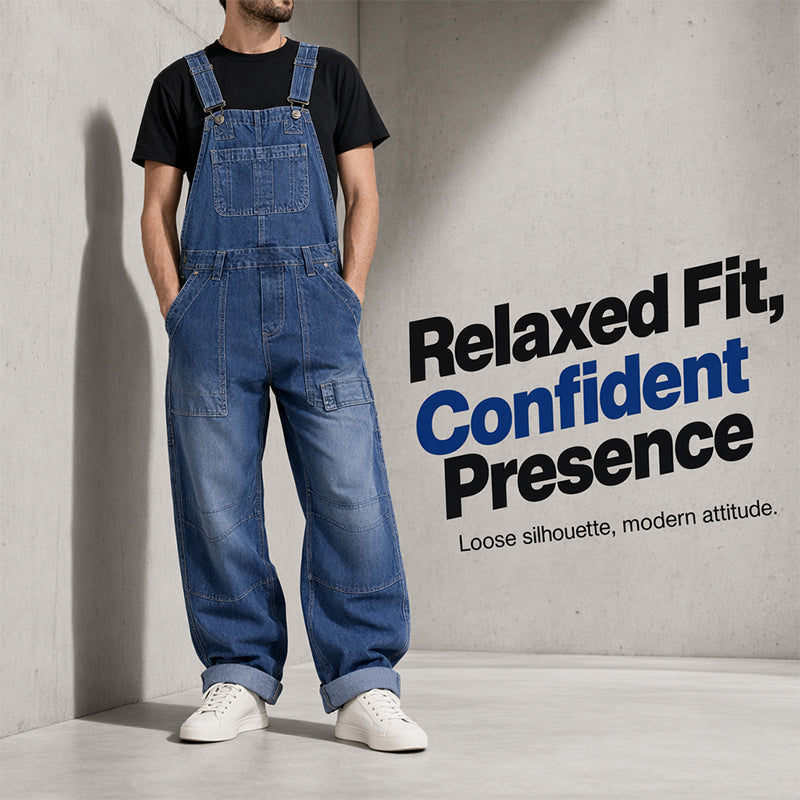 👖 Macacão Jeans Masculino Casual – Conforto, Bolsos Práticos e Estilo Vintage Durável