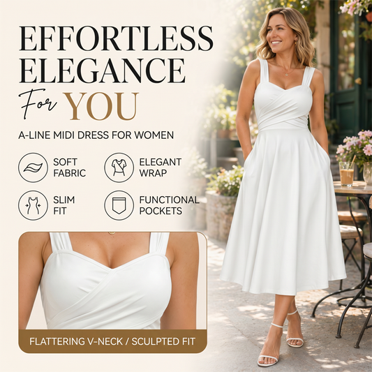 ✨👗 Vestido Feminino Elegante com Decote em V e Bolsos – Conforto, Estilo e Sofisticação Para Todos os Momentos