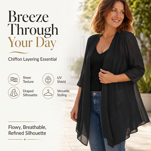 Casaco leve de chiffon com abertura frontal para mulher