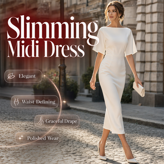 💃✨Vestido elegante de decote em barco e mangas esvoaçantes para mulher – Corte lisonjeador, ideal tanto para o escritório como para a noite 💕