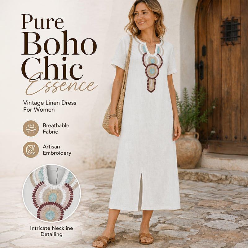 ✨👗Vestido Maxi Boho Bordado | Mistura Respirável & Corte Solto ✨