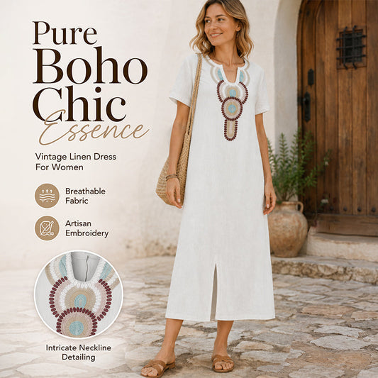 ✨👗Vestido Maxi Boho Bordado | Mistura Respirável & Corte Solto ✨