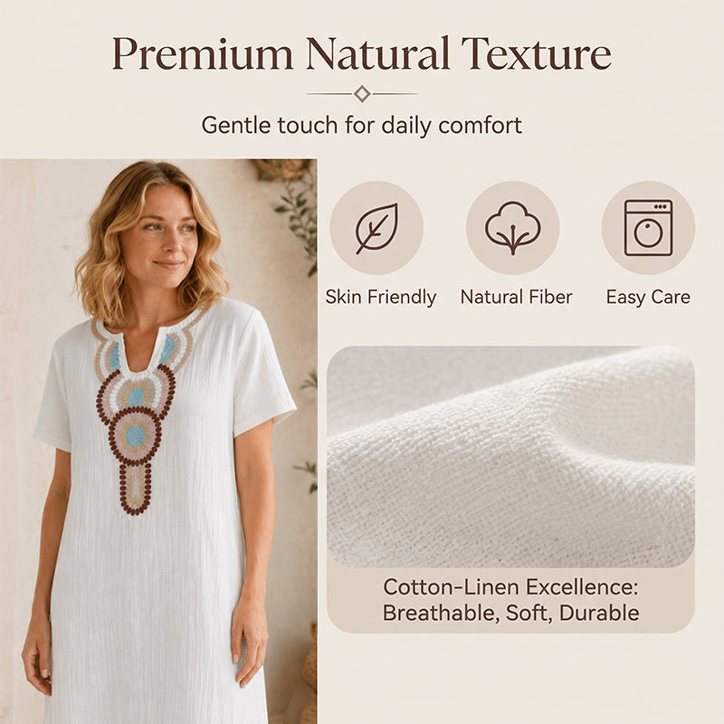 ✨👗Vestido Maxi Boho Bordado | Mistura Respirável & Corte Solto ✨