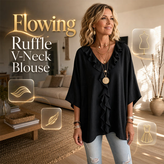🔥 50% DE DESCONTO ✨ Blusa com Decote em V e Babados – Elegante & Confortável