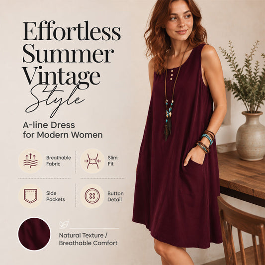 🌿Vestido largo sem mangas em algodão e linho com bolsos